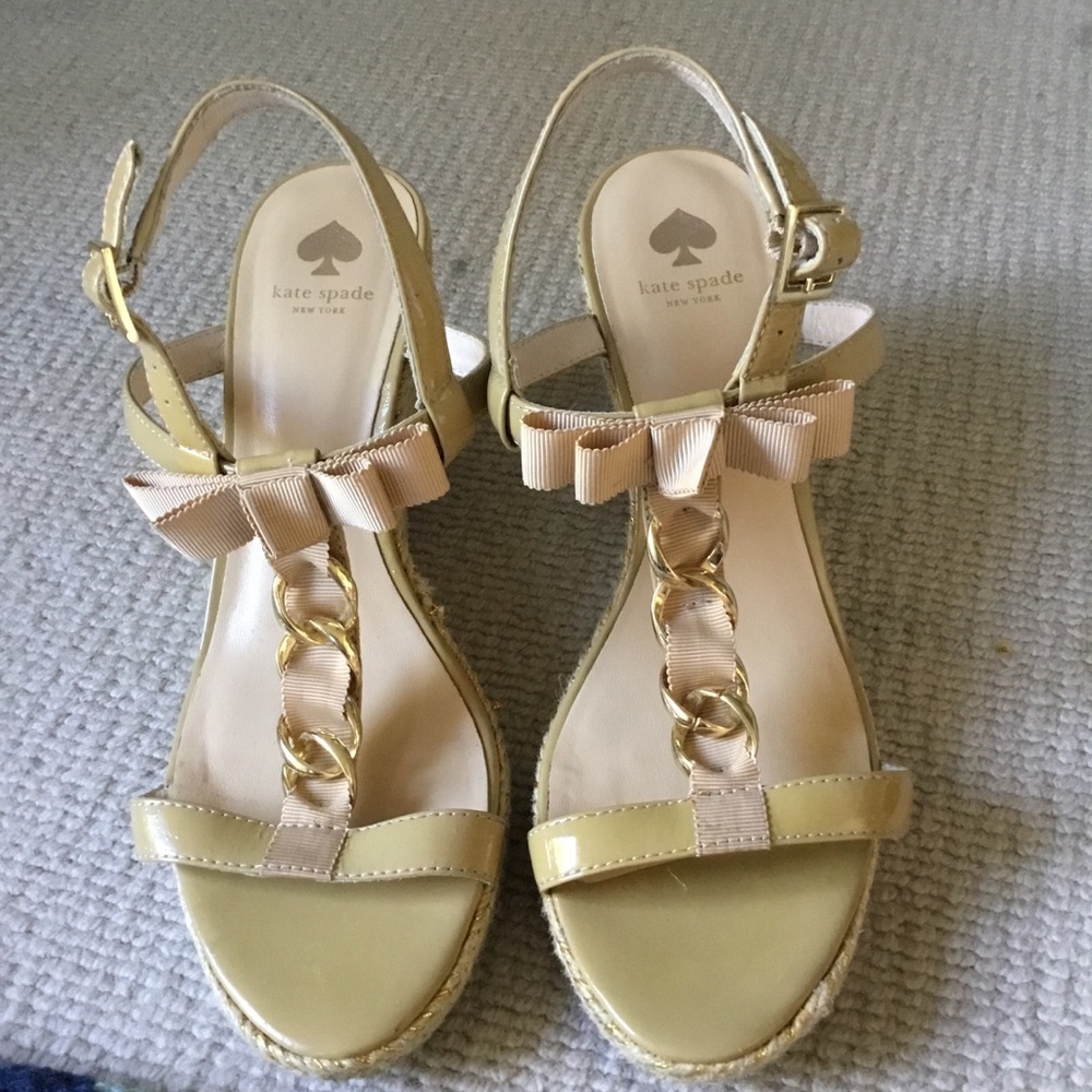 kate spade Yellow and Beige Bow T-Strap Sandals